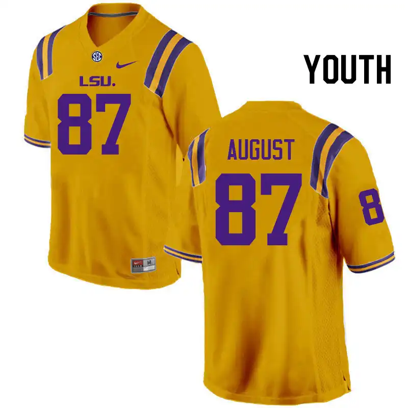 Youth LSU Tigers Joey August #87 Gold NCAA Football Jersey